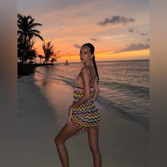 Zara multicolor boho Knitter  Crochet Beach summer vacation Dress - Picture 4 of 11